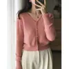 ¡Estación Europea! Cárdigan de punto 100% lana con cuello en V de temperamento para mujer, otoño e invierno, holgado, de manga larga, parte inferior corta, chaqueta de cachemira