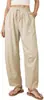 Calça feminina cropped de perna larga estilo lanterna com estampa floral listrada, cintura elástica com cordão e bolsos, para vendas transfronteiriças na Amazon.