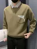 Sudadera tipo polo con retazos a rayas de dos piezas falsas transfronteriza Marca de tendencia Atuendo estilo coreano de otoño para hombre Top casual para hombre
