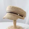 Sombrero de Copa Plano de Lunares para Mujer, Nuevo Sombrero Azul Marino Sencillo Versátil de Color Sólido para Otoño e Invierno, Gorra de Pico de Moda y Cálida