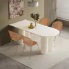 Juego de mesa y sillas de comedor de piedra sinterizada de lujo ligero color crema para el hogar, apartamento pequeño, mesa de comedor rectangular blanca pura minimalista moderna
