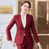 Chaqueta de Traje Roja para Mujer Primavera y Otoño Nuevo Temperamento Asesor de Propiedades Ropa de Trabajo Estilo Diosa Traje Profesional