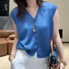 2025 Verano Nuevo Estilo Sencillo y Elegante Versátil Cuello en V Tejido Manga Corta Top Camiseta con un Diseño Elegante Que Luce Juvenil