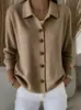 Jaqueta Camisa Feminina Casual Versátil Botões Gola Lapela Cor Sólida Padrão Waffle Outono Inverno Novo Cruzamento Europeu e Americano