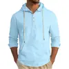 Camisa con Capucha de Manga Larga para Hombre Estilo Europeo Color Sólido Algodón Lino Casual Moda Holgada Transpirable Ropa para Hombre Camiseta