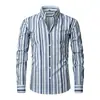 Camisa de hombre transfronteriza súper elástica talla grande, camisa de manga larga a rayas estampadas de negocios casual de alta gama para hombre
