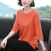 Ropa de Primavera y Verano Estilo Coreano Nueva Camiseta de Manga Corta Top de Manga Siete para Mujer Camisa Básica Ropa para Madres Holgada Casual Talla Grande Mujer