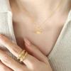 Collar de lujo ligero con diseño de nicho, ideal como regalo de cumpleaños para mujer, con colgante de hoja de ginkgo de acero y titanio del mismo estilo para blogueros europeos y estadounidenses.