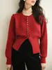 Suéter Tejido Vintage de Cuello Redondo Otoño e Invierno 2025 Nuevo Diseño de Nicho Chic Ajustado a la Cintura Cárdigan Top