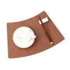 Porta-copos com Padrão de Couro de Vaca em Formato de Ventilador de Mesa Redondo Feito Sob Medida Porta-copos de Couro Estilo Ins À Prova d'Água Resistente a Óleo Resistente a Altas Temperaturas Tapete de Isolamento Térmico