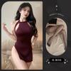 Lingerie Sexy Sem Costas Tentação Decote Halter Ajustado Vazado Suspensórios Camisola Roupa Pura para Uniforme plus size