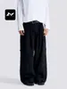 Pantalones casuales retro negros para hombre con rico estilo americano, marca de moda, doble pinza, pantalones cargo multibolsillos, moda urbana, geniales y elegantes, pantalones largos de pierna recta