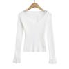 Spice Girls Pure Sexy Lace Stitching Manga Longa Malhas Feminino 2025 Início da Primavera Novo U-Neck Slim-Fit Inner Top