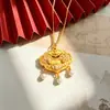 Collar con Candado de Seguridad de Peces Koi Rosas Chapado en Oro Estilo Antiguo para Mujer, Colgante de Perla de Color Fuerte que Conserva el Color, Nueva Cadena para Suéter Estilo Chino