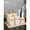 Juego de cinco piezas para baño, juego de lavabo de mármol jade blanco, bandeja de baño, juego de cepillo de dientes y vaso para lavar y enjuagar