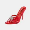 Sandalias de moda de comercio exterior transfronterizo, nuevas de talla grande europea y americana para exteriores, comercio exterior, tacones de aguja con strass de PU, celebridad de internet, 36-46