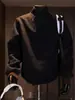 Moletom listrado de chenille com decote V cruzado para homens, camiseta de manga comprida para primavera, outono e inverno, com uma camada interna estilosa e um design de zíper diagonal