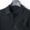 Suéter de lã pura outono e inverno 2026 masculino gola polo camisa base de tricô cor sólida pulôver lapela solta suéter tamanho grande