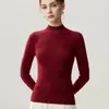 Suéter de punto fino de lana pura, ajuste ceñido, cuello alto medio para mujer, nuevo para otoño/invierno, color liso, manga larga, capa base, elegante y versátil, suéter de punto para el trabajo