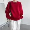 Sudadera Gruesa de Estilo Holgado Perezoso Color Rojo Brillante para Mujer, Forrada de Polar de Alta Calidad, Chaqueta Superior Versátil para Pareja para Otoño e Invierno