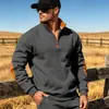 Sudadera de moda europea y americana transfronteriza para hombre, corte holgado, bloques de color, parches, media cremallera, forro polar, talla grande, cuello alto