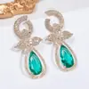 Colgante de Piedras Preciosas Color Rubí con Forma de Gota de Agua y Flores Retro, Piedra Principal en Forma de Gota de Agua, Diseño de Doble Capa Incrustado con Diamantes, Regalo de Aniversario para Novia, Pendientes