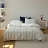 Conjunto de Quatro Peças Jacquard Tingido em Fio Enrugado Lavado de Algodão de Alta Qualidade Linhas de Algodão Puro Amigo da Pele Lençóis de Cama e Capas de Colchão Roupa de Cama