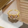 Anel Aberto Colorido Popular Vintage Retrô Esmaltado para Mulheres, Anel de Personalidade de Luxo Leve de Nicho