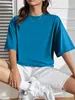 [Camiseta de Algodão Tamanho Europeu] Camiseta Clássica de Cor Lisa com Gola Redonda - Top Macio e Respirável de Manga Curta, Leve e com Caimento Regular