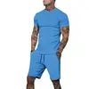 Comercio Exterior Camiseta de Color Sólido de Moda Pantalones Cortos Medios Traje de Pantalones Cortos de Manga Corta para Hombre Verano Europeo y Americano Transpirable