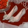 Zapatos de Boda Color Champaña Estilo Francés para Mujer, Zapatos de Novia Otoño e Invierno, Nuevo Modelo 2025, Versátiles para Boda y Compromiso, Tacones Altos