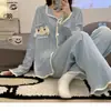 Otoño e Invierno 2024 Nuevo estilo ins pijama de pantalones de manga larga para mujer, lindo cárdigan, traje de ropa para el hogar para estudiante