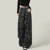 Jeans Camuflado de Cintura Alta Wide Leg Plus Size Primavera/Verão para Mulheres Curvilíneas 100kg Modelagem Solta Calças Retas Emagrecedoras