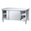 Mesa de Trabajo de Acero Inoxidable Engrosada Mesa de Operación de Cocina Estante de Almacenamiento con Puerta Corredera Gabinete Panel Tabla de Cortar