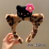 Bonita diadema de gato con orejas de gato de piel negra, diadema de peluche de leopardo, accesorios para el cabello de dibujos animados.