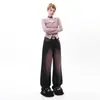 Vibe de marca de moda de rua jeans americano feminino primavera e outono 2024 design retrô calça reta caimento calças versáteis