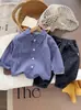 Nueva Camisa de Manga Larga de Tres Piezas para Niños 25 Otoño Bebé Preppy Marca de Moda Chaleco de Punto Traje Tendencia Ropa de Otoño