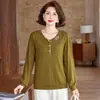 Nueva camiseta básica de estilo chino para madre, nueva camiseta festiva y elegante de primavera y otoño, top de manga larga de talla grande para mujeres de mediana edad y mayores