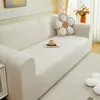 Funda de Sofá Todo Incluido de Terciopelo de Peluche Color Crema Sencillo Cubierta Protectora a Prueba de Polvo para Sala de Estar Cojín de Sofá Elástico Anti-Garras de Gato de Invierno