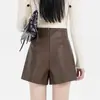 Pantalones Cortos de Cuero para Mujer 2026 Nuevo Primavera Otoño Invierno Cintura Alta Petite Negros Plisados Ropa Exterior Línea A Pierna Ancha Casual Bootcut