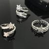 Anillo de Estrellas de Diamantes Completos Meteoro para Mujer Ins Traje Anillo Doble Ajustable Brillante de Cinco Puntas