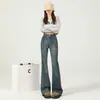 Jeans Boca de Sino Vintage para Mulheres Nova Coleção Primavera e Outono 2026 para Corpo Pera Plus Size, Calça Boca de Sino de Cintura Alta Emagrecedora