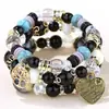 Pulseira de Contas da Moda Conjunto de 3 Peças Estilo Festivo Pingente de Coração Mistura de Contas de Vidro Pulseira Combinável Joias Transfronteiriças