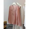 Camisa de encaje patchwork estilo francés de alta resistencia con cuello en V y manga larga para mujer, nuevo diseño de verano, única y hermosa, holgada y ligera, top protector solar