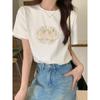 Nova Blusa Estilo Chinoiserie Jovem Manga Curta Camiseta Estilo Nacional Aprimorado Feminina Solta Simples Bordada de Alto Padrão Verão