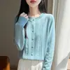 Ropa de punto para mujer de punto fino jacquard de lana, cárdigan de cuello redondo con botones ocultos, suéter fino, nuevo para el otoño de 2026