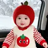 (Sombrero de Manzana Terminado) Gorro de Punto Rojo Lindo de Manzana para Bebé Otoño e Invierno Protección para Orejas Gorro Cálido para Niños