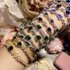 Pulseira Camélia Vintage Indústria Pesada Totalmente Diamantada Cristal Cor Tesouro Verde Feminina Banhada a Ouro Real Espessura Forte Conservação da Cor Lançamento Novo para Transmissão ao Vivo