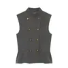 ZA comércio exterior transfronteiriço atacado de roupas femininas, estilo europeu e americano, popular no AliExpress, moderno e versátil, gola alta, abotoamento duplo, colete liso