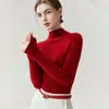 100% de doble hilo, engrosado, otoño/invierno, cuello medio alto, ajuste ceñido para mujer, manga larga, ajustado al cuerpo, suéter de punto